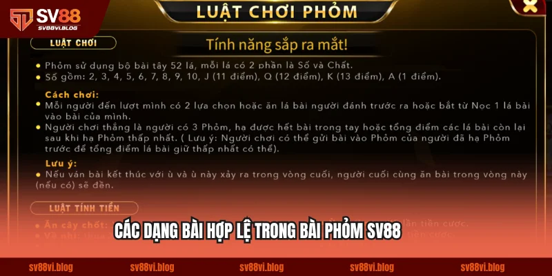 Các dạng bài hợp lệ trong bài phỏm SV88