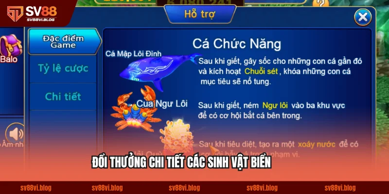 Đổi thưởng chi tiết các sinh vật biển