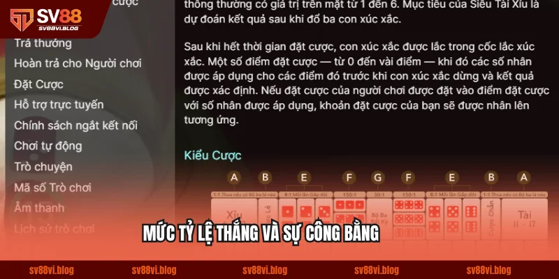 Mức tỷ lệ thắng và sự công bằng trong các trò chơi tại đây