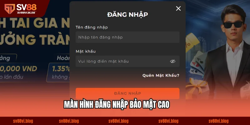 Màn hình đăng nhập SV88 với tính năng bảo mật cao